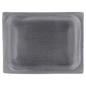Rectangular candle holder plate in matte silver-plated aluminium 4x3 in