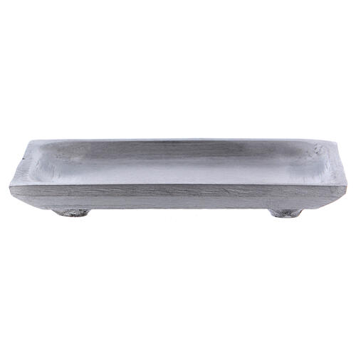 Rectangular candle holder plate in matte silver-plated aluminium 4x3 in 2