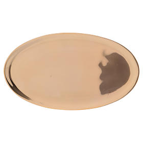 Oval candle holder plate in glossy gold-plated brass 17x10 cm