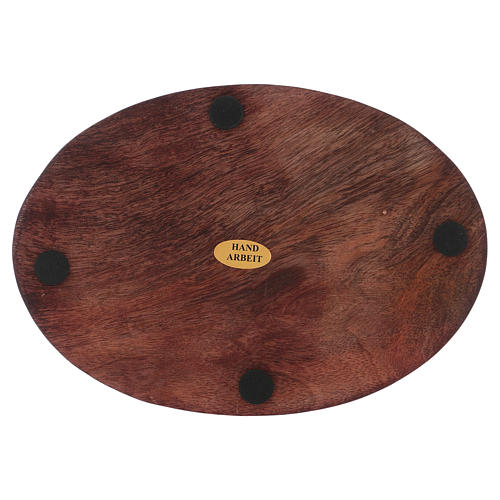 Oval candle holder plate in dark wood 17x12 2