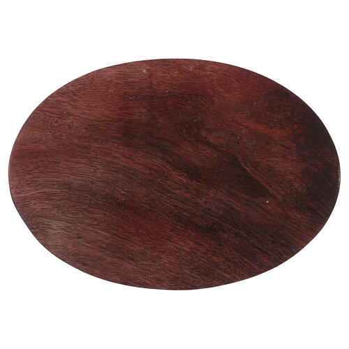 Dark wood oval candle holder plate 6 3/4x4 3/4 in 1