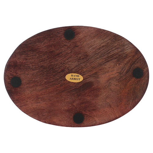 Dark wood oval candle holder plate 6 3/4x4 3/4 in 2