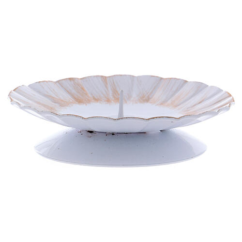 Porta-vela pino central ferro branco e ouro 8,5 cm 2