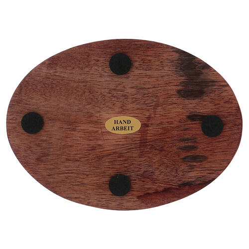 Prato porta-vela madeira de mangueira oval 13,5x10 cm 2