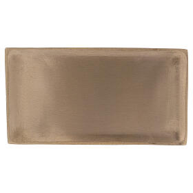 Rectangular candle holder plate in gold plated brass with satin finish 6 1/2x3 1/2 in