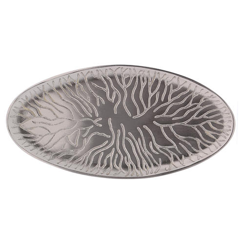 Oval plate in silver-plated brass with decorations 18x9 cm 1