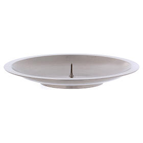 Round candlestick with central spike in matte silver-plated brass