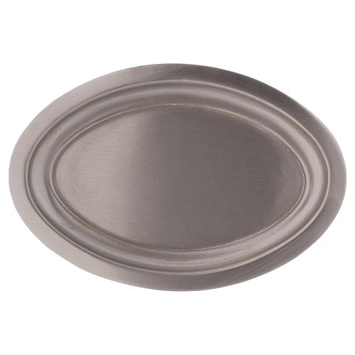 Assiette porte-bougie ovale en laiton argenté 16,9x5 cm 1