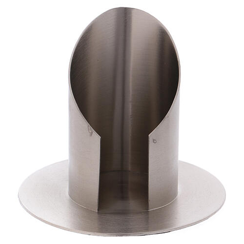 Tubular candlestick in matte nickel-plated brass 2 1/2 in 1