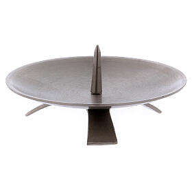 Tripod candle holder with spike 5 in matte silver-plated brass