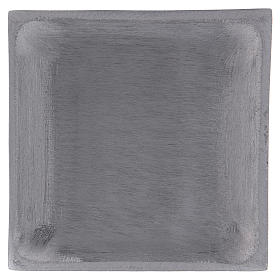 Piatto portacandele quadrato ottone argentato opaco 9x9 cm