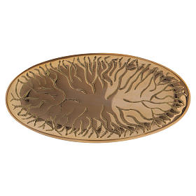 Piattino portacandele ovale in ottone oro decorato