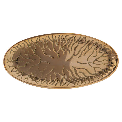 Piattino portacandele ovale in ottone oro decorato 1