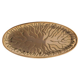 Oval candle holder plate in decorated gold plated brass