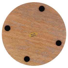 Round candle holder plate in wood 14 cm