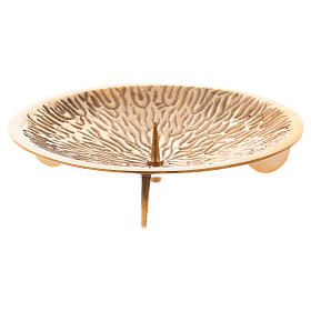 Candle holder with decorations on plate and jag in gold-plated brass