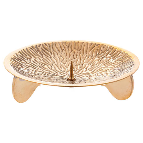 Candle holder with decorations on plate and jag in gold-plated brass 1