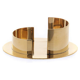 Oval modern-style candle holder in glossy gold-plated brass 6 cm