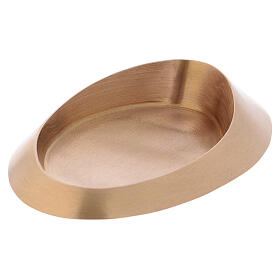 Oval candle holder plate in gold plated brass with satin finish 11 1/2x4 1/4 in