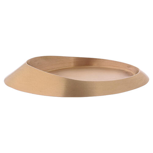 Oval candle holder plate in gold plated brass with satin finish 11 1/2x4 1/4 in 1