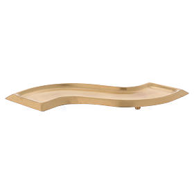 Wave-shaped candle holder plate in gold-plated brass