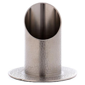 Tube-shaped candle holder in nickel-plated brass with leather effect 4 cm