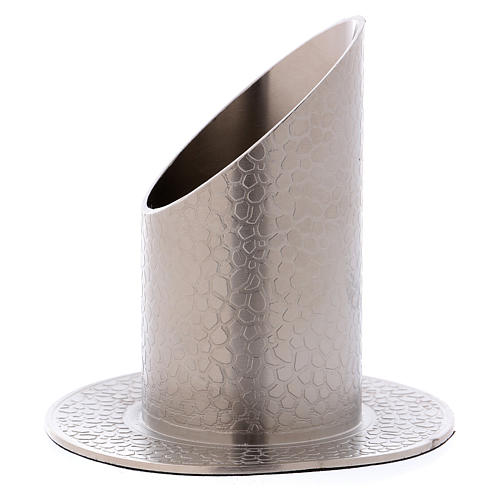 Tube-shaped candle holder in nickel-plated brass with leather effect 4 cm 2