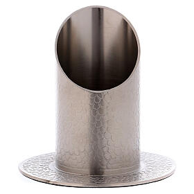 Tubular leather effect candlestick 1 1/2 in in nickel-plated brass
