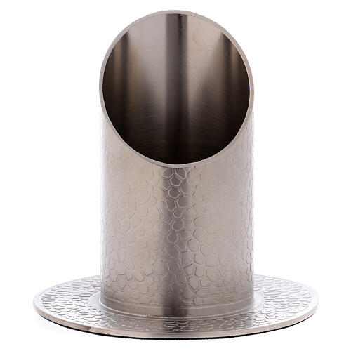 Tubular leather effect candlestick 1 1/2 in in nickel-plated brass 1