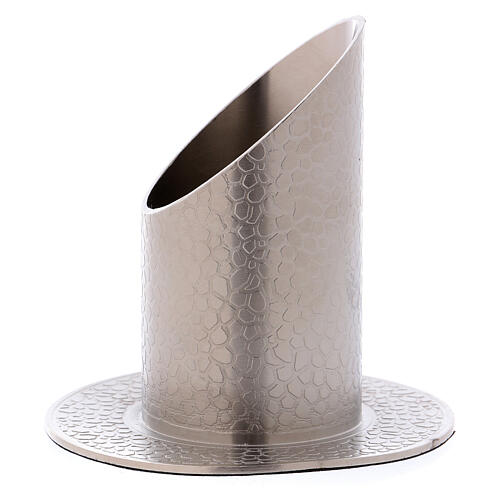 Tubular leather effect candlestick 1 1/2 in in nickel-plated brass 2