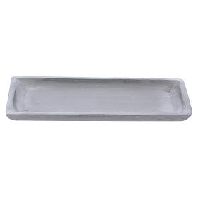 Rectangular candle holder plate in satinised silver-plated aluminium 17x9 cm