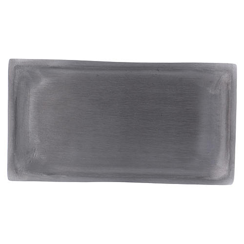 Rectangular candle holder plate in satinised silver-plated aluminium 17x9 cm 1
