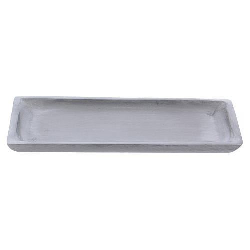 Rectangular candle holder plate in satinised silver-plated aluminium 17x9 cm 2
