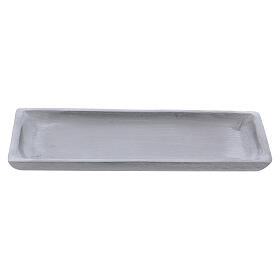Prato porta-vela rectangular 17x9 cm em alumínio prateado acetinado