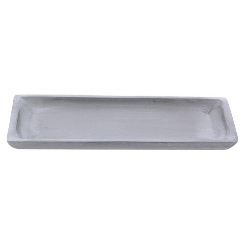Prato porta-vela rectangular 17x9 cm em alumínio prateado acetinado 2