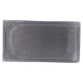 Rectangular candle holder plate 6 3/4x3 1/2 in in silver-plated aluminium with satin finish