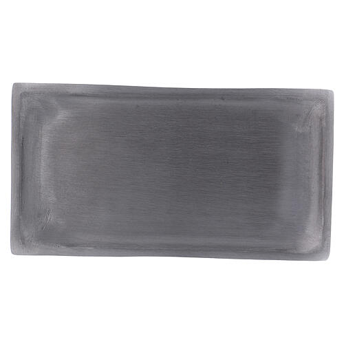 Rectangular candle holder plate 6 3/4x3 1/2 in in silver-plated aluminium with satin finish 1