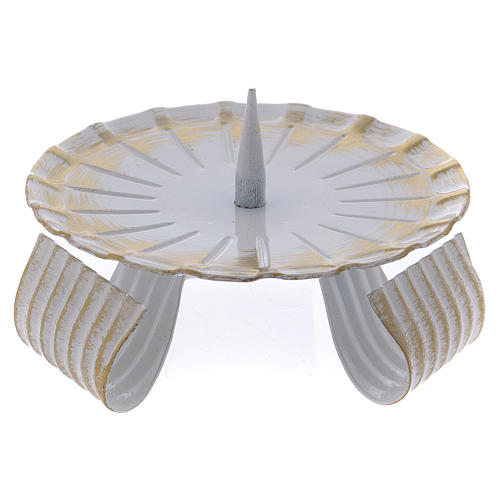 Candle holder in varnished white and gold iron with tripod 10 cm 1