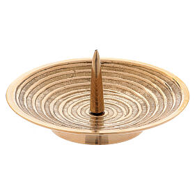 Spiral pattern candle holder plate in gold plated brass 4 in