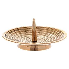 Spiral pattern candle holder plate in gold plated brass 4 in