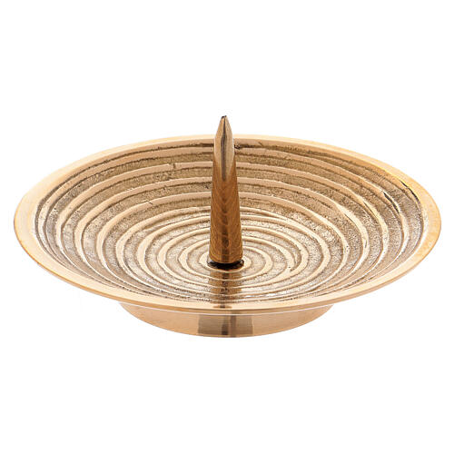 Spiral pattern candle holder plate in gold plated brass 4 in 1