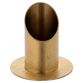 Tube-shaped candle holder in gold-plated brass with leather effect 4 cm
