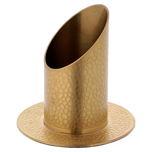 Tube-shaped candle holder in gold-plated brass with leather effect 4 cm 2