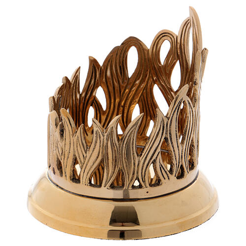 Porta-vela em latão dourado base brilhante decoração em forma de chama 9 cm 2