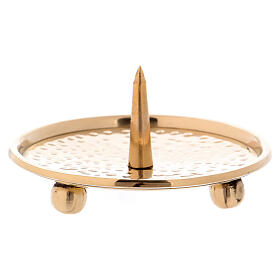 Hammered candlestick in gold plated brass with central spike d. 3 in