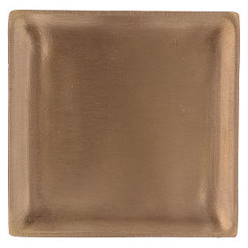 Square candle holder plate in satinised gold-plated brass