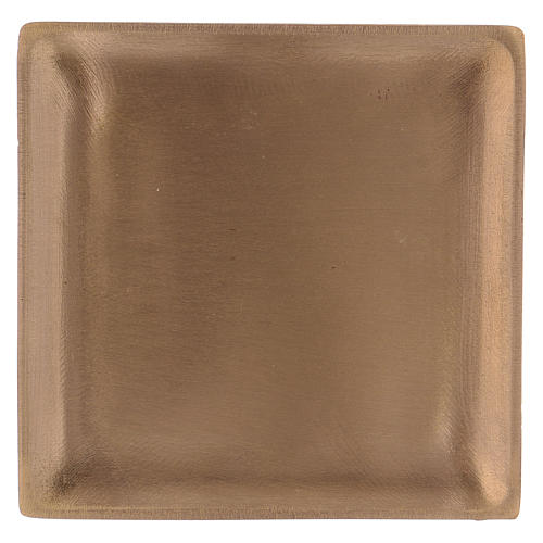 Square candle holder plate in satinised gold-plated brass 1