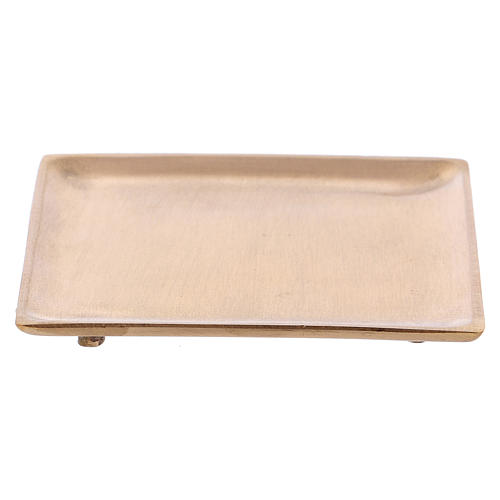 Square candle holder plate in satinised gold-plated brass 2
