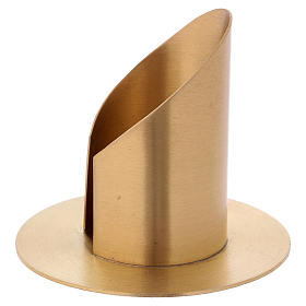 Tube-shaped candle holder with opening in gold-plated brass diam. 6 cm
