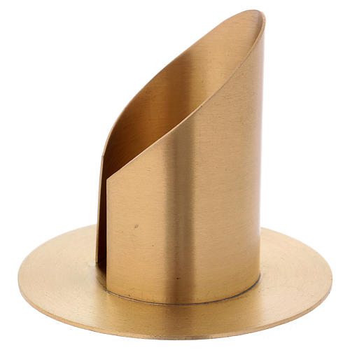Tube-shaped candle holder with opening in gold-plated brass diam. 6 cm 2